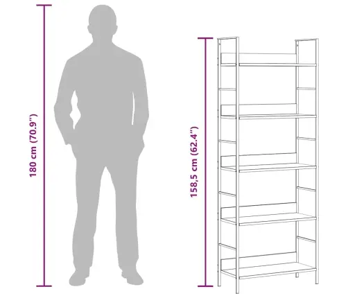 5-Līmeņu Grāmatplaukts, Balts, 60X27,6X158,5 Cm, Koks Vidaxl