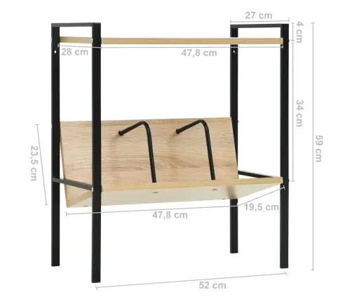 2-Korruseline Raamaturiiul Must/Tammevärvi 52X28X59Cm Tehispuit