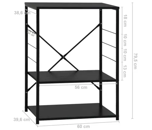 Virtuves Plaukts, Melns, 60X39,6X79,5 Cm, Inženierijas Koks Vidaxl