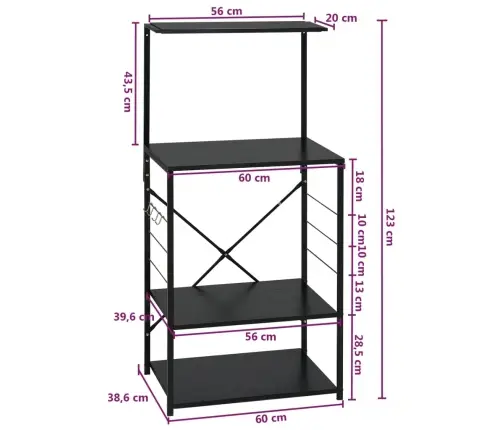 Spintelė Mikrobangų Krosnelei, Juoda, 60X39,6X123cm Mediena