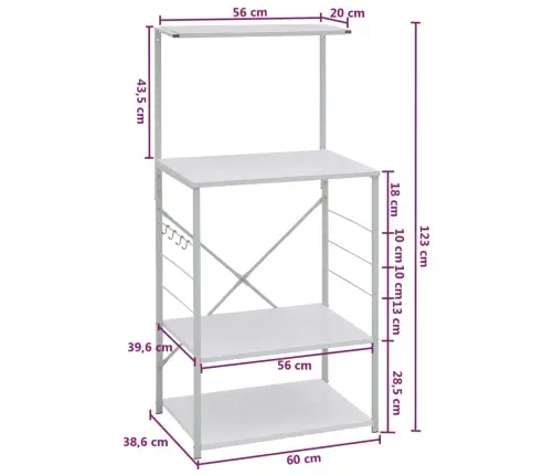 Spintelė Mikrobangų Krosnelei, Balta, 60X39,6X123cm Mediena