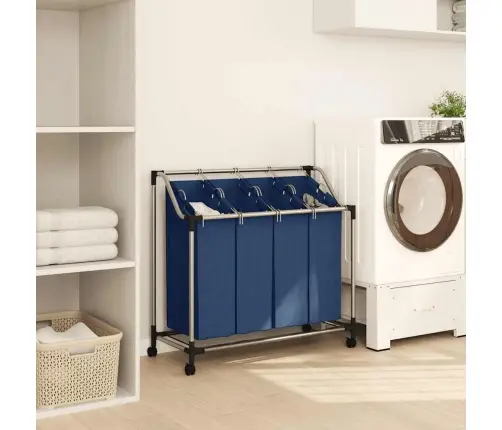 Stovas Su 4 Skalbinių Rūšiavimo Krepšiais, Mėlynas, Plienas