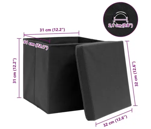 Uzglabāšanas Kastes Ar Vāku, 4 Gab., Melnas, 32X32X32 Cm Vidaxl