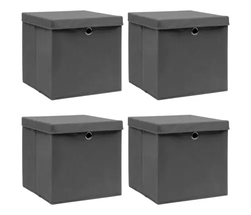 Daiktadėžės Su Dangčiais, 4Vnt., Pilkos, 32X32X32cm Audinys