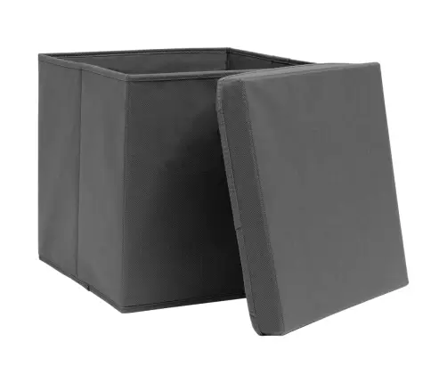 Uzglabāšanas Kastes Ar Vāku, 10 Gab., Pelēkas, 32X32X32 Cm Vidaxl