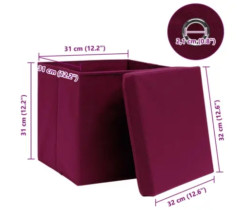 Daiktadėžės Su Dangčiais, 4Vnt., Raudonos, 32X32X32cm Audinys