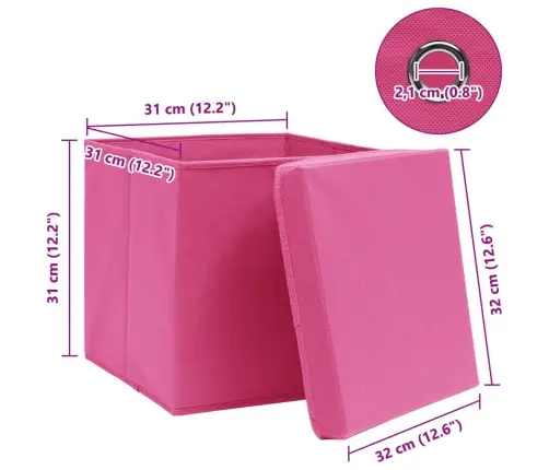 Uzglabāšanas Kastes Ar Vāku, 10 Gab., 32X32X32 Cm, Rozā Audums Vidaxl