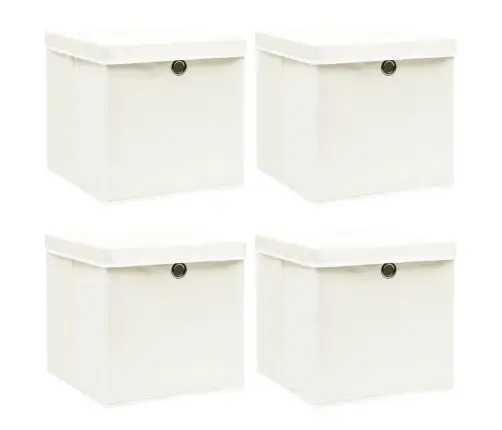 Daiktadėžės Su Dangčiais, 4Vnt., Baltos, 32X32X32cm Audinys