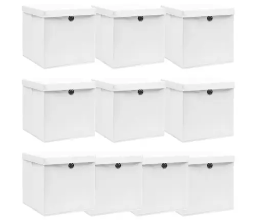 Uzglabāšanas Kastes Ar Vāku, 10 Gab., Baltas, 32X32X32 Cm Vidaxl