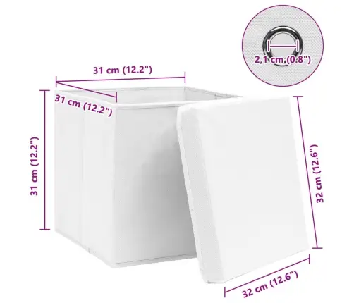 Uzglabāšanas Kastes Ar Vāku, 10 Gab., Baltas, 32X32X32 Cm Vidaxl