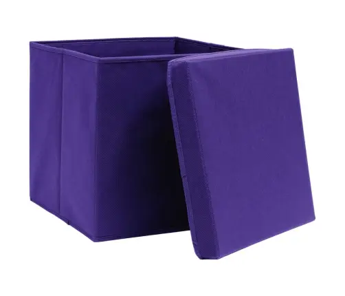 Uzglabāšanas Kastes Ar Vāku, 4 Gb., 32X32X32 Cm, Violets Audums Vidaxl
