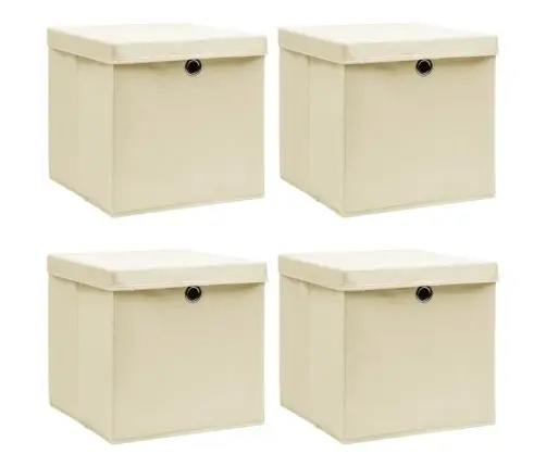 Uzglabāšanas Kastes Ar Vāku, 4 Gab., Krēmkrāsas, 32X32X32 Cm Vidaxl