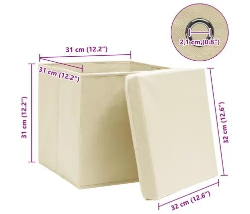 Uzglabāšanas Kastes Ar Vāku, 4 Gab., Krēmkrāsas, 32X32X32 Cm Vidaxl