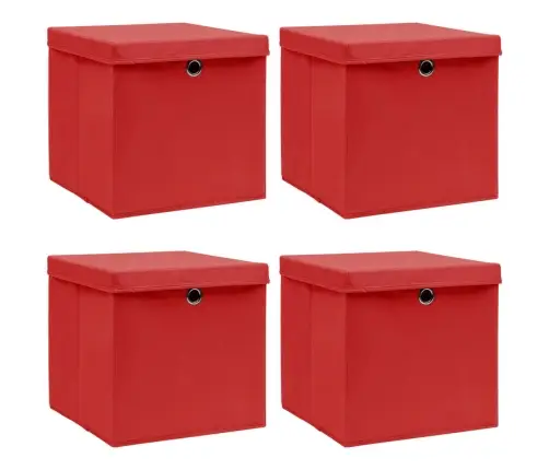 Uzglabāšanas Kastes Ar Vāku, 4 Gb., 32X32X32 Cm, Sarkans Audums Vidaxl