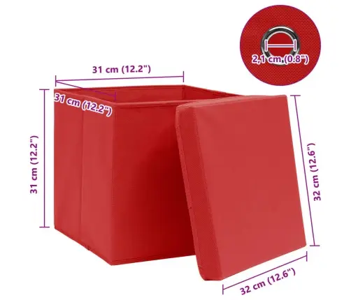 Uzglabāšanas Kastes Ar Vāku, 4 Gb., 32X32X32 Cm, Sarkans Audums Vidaxl