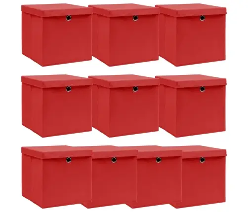 Uzglabāšanas Kastes Ar Vāku, 10 Gab., Sarkans, 32X32X32 Cm Vidaxl