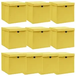 Uzglabāšanas Kastes Ar Vāku, 10 Gab., 32X32X32 Cm, Dzeltenas Vidaxl