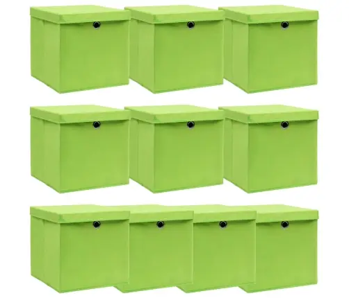 Uzglabāšanas Kastes Ar Vāku, 10 Gab., Zaļas, 32X32X32 Cm Vidaxl