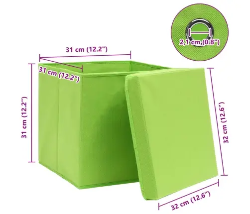 Uzglabāšanas Kastes Ar Vāku, 10 Gab., Zaļas, 32X32X32 Cm Vidaxl