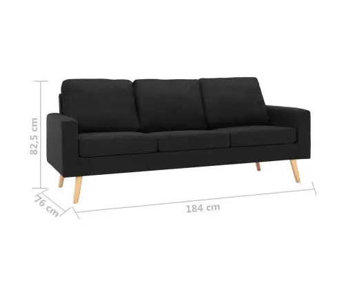 Trivietė Sofa, Juodos Spalvos, Audinys