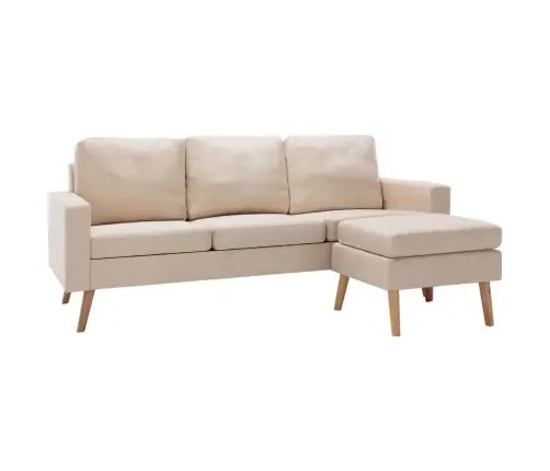 Trīsvietīgs Dīvāns Ar Kājsoliņu, Krēmkrāsas Audums Vidaxl