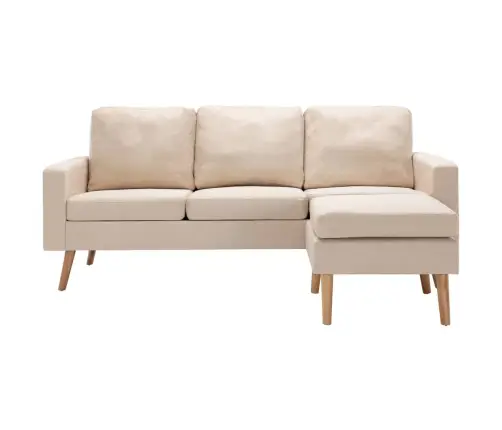 Trīsvietīgs Dīvāns Ar Kājsoliņu, Krēmkrāsas Audums Vidaxl