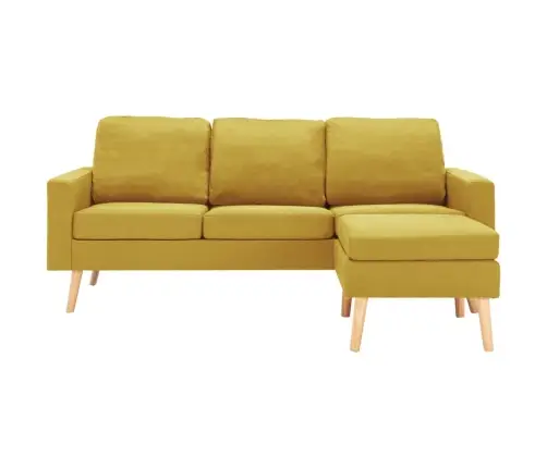 Trīsvietīgs Dīvāns Ar Kājsoliņu, Dzeltens Audums Vidaxl