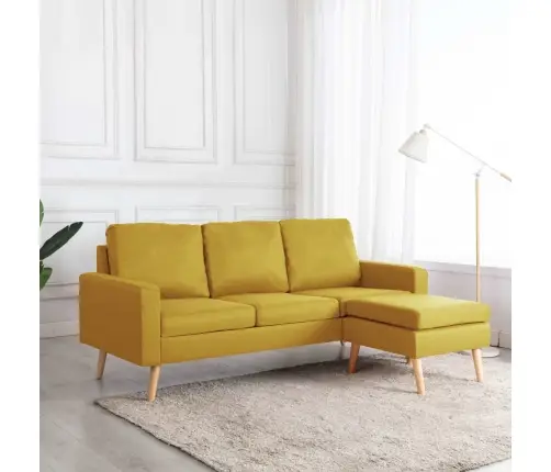 Trīsvietīgs Dīvāns Ar Kājsoliņu, Dzeltens Audums Vidaxl