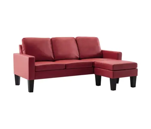 Trīsvietīgs Dīvāns Ar Kājsoliņu, Vīnsarkana Mākslīgā Āda Vidaxl