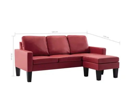 Trīsvietīgs Dīvāns Ar Kājsoliņu, Vīnsarkana Mākslīgā Āda Vidaxl