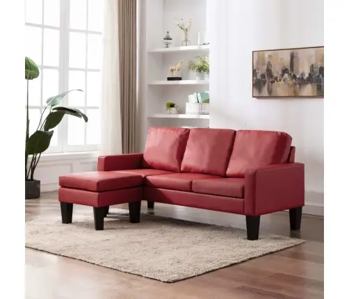 Trīsvietīgs Dīvāns Ar Kājsoliņu, Vīnsarkana Mākslīgā Āda Vidaxl