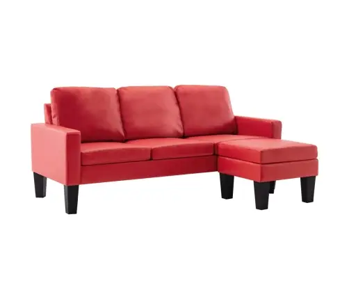 Trīsvietīgs Dīvāns Ar Kājsoliņu, Sarkana Mākslīgā Āda Vidaxl