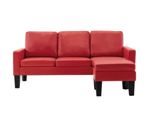 Trīsvietīgs Dīvāns Ar Kājsoliņu, Sarkana Mākslīgā Āda Vidaxl