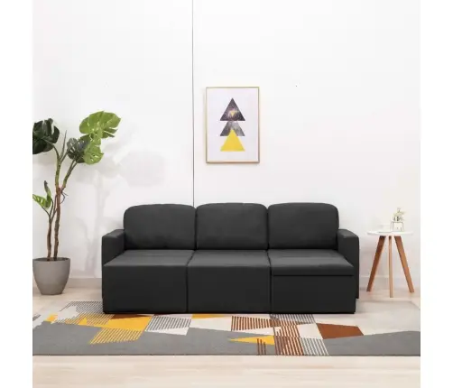 Trivietė Modulinė Sofa-Lova, Tamsiai Pilkos Spalvos, Audinys