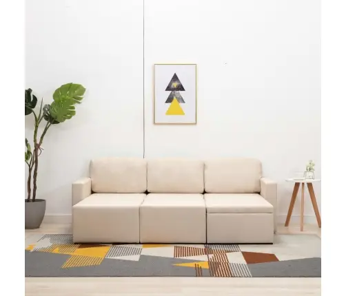 Trivietė Modulinė Sofa-Lova, Kreminės Spalvos, Audinys
