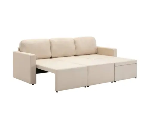 Trivietė Modulinė Sofa-Lova, Kreminės Spalvos, Audinys
