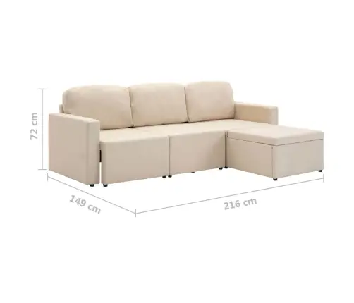Trivietė Modulinė Sofa-Lova, Kreminės Spalvos, Audinys