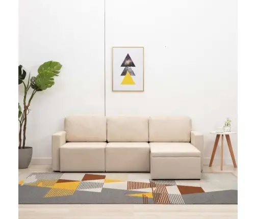 Trivietė Modulinė Sofa-Lova, Kreminės Spalvos, Audinys