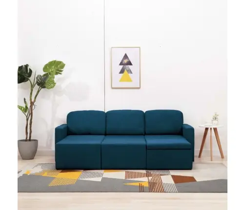 Trivietė Modulinė Sofa-Lova, Mėlynos Spalvos, Audinys