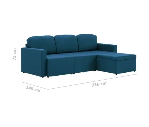 Trivietė Modulinė Sofa-Lova, Mėlynos Spalvos, Audinys