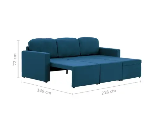 Trivietė Modulinė Sofa-Lova, Mėlynos Spalvos, Audinys