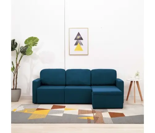 Trivietė Modulinė Sofa-Lova, Mėlynos Spalvos, Audinys