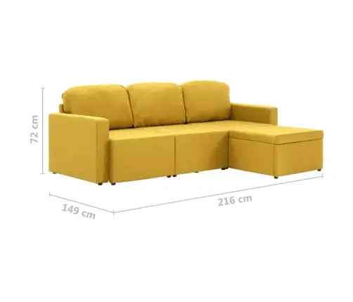 Dīvāngulta, Trīsvietīga, Pārveidojama, Dzeltens Audums Vidaxl