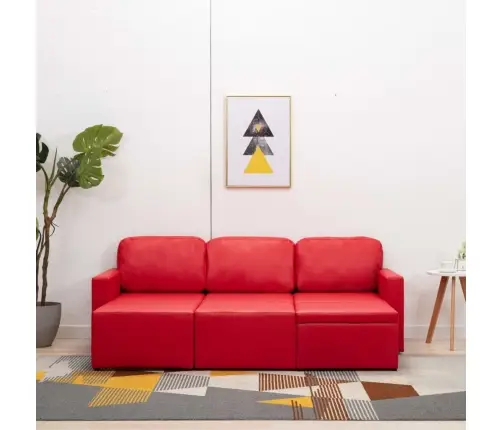 3-Kohaline Modulaarne Diivanvoodi, Punane, Kunstnahk