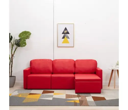 3-Kohaline Modulaarne Diivanvoodi, Punane, Kunstnahk