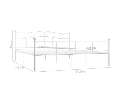 Voodiraam, Valge, Metall, 180 X 200 Cm