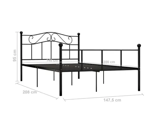 Gultas Rāmis, Melns Metāls, 140X200 Cm Vidaxl