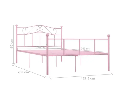 Voodiraam, Roosa, Metall, 120 X 200 Cm