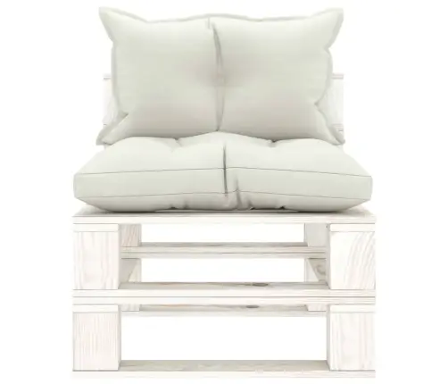 Vidējais Dārza Palešu Dīvāns Ar Bēšiem Matračiem, Koks Vidaxl