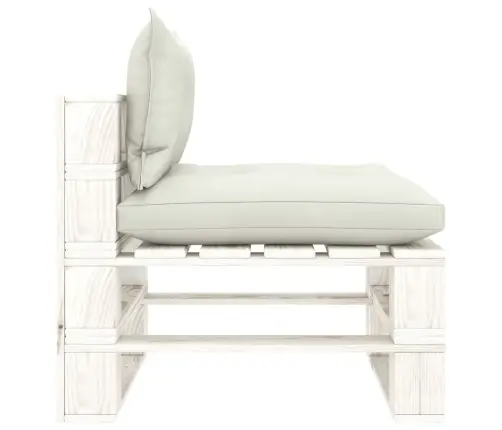 Vidējais Dārza Palešu Dīvāns Ar Bēšiem Matračiem, Koks Vidaxl